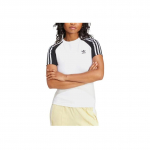 Adidas Originals Triibuline &Uuml;mmarguse Kaelusega Kitsa L&otilde;ikega L&uuml;hikeste Varrukatega T-s&auml;rk Naiste Topid Valge JD0834 XS