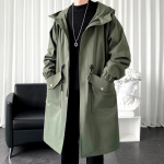 Kevadine ja s&uuml;gisene Loose Plus meeste tuulejakk Streetwear Meeste Trench-mantel kapuutsiga, suurte taskutega, tuulekindel disain keskmise pikkusega &uuml;hev&auml;rviline meestele XXXL roheline
