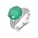 Solitaire &uuml;mmargune 12mm 925 sterlingh&otilde;bedast suur naister&otilde;ngas looduslike agaatkividega peen ehtekink emale s&uuml;nnip&auml;evapeoks US RING SIZE:6# roheline