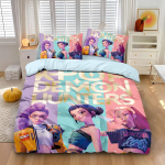 Rumi K-Pop Voodipesu Komplekt Demon Hunters Teemaline 2 K&uuml;ljega V&auml;rviline Tr&uuml;kk Pol&uuml;ester &Uuml;li&otilde;pilaste &Uuml;hiselamu Voodilina Tekikott Laste Kingitus AU Double(180x210cm)