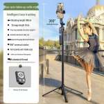 2025 AI Nutikas N&auml;otuvastusega Gimbal Selfie Kepikene: 360&deg; p&ouml;&ouml;rlemine, vibratsioonivastane stabilisaator, t&auml;itevalgustiga 1.8m [Quad Alloy Stand + No Fill Light]