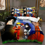 Naruto Uzumaki muster Voodipesukomplekt Anime tr&uuml;kitud Pol&uuml;ester Padjap&uuml;&uuml;r Tekikate Komplekt 3-osaline Laste T&auml;iskasvanu Kattekomplekt Kahekohaline &Uuml;hekohaline King AU Single140x210cm