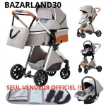 BAZARLAND30.Poussette 3 en 1 B&eacute;b&eacute; Combin&eacute;e Si&egrave;ge-Auto Nacelle Trio R&eacute;versible R&eacute;glable Haute Qualit&eacute; Roues increvables . LIGHT GREY