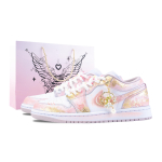 Jordan Air Jordan 1 Golden Laurel Branch Low top Skateboard Shoes Women's Pink Gold DC0774-606(Team836-)  Random Packaging 38.5 white