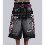 GLYDE Streetwear Y2K Populaarsed teksap&uuml;ksid Tupsudega Disain Vintage L&uuml;hikesed P&uuml;ksid Meeste Hip Hop Mood Harajuku Punk K&otilde;rge V&ouml;&ouml;koht Lai Jalg M gray