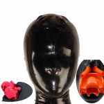 T&auml;isn&auml;oga kattev mask suukorgi ja silmakatega BDSM Lateksist kapuutsiga mask SM-mask lukuga [SALANSEX] plaaster, (S) must