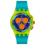 Swatch Neon Series Kvartsliikumisega 30 Meetrit Veekindel Kell 42 Mm Lilla Ketas Plastikust Korpus Silikoonrihm Unisex kellad SUSJ404 Purple Watch Dial