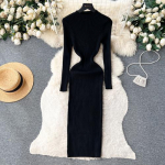 Naiste &scaron;ikk, elegantne massiivne O-kaelusega pikkade varrukatega Bodycon kleit Seksikas moodne kootud Vestidos elastne &otilde;huke puusa m&auml;hisega kampsun. One Size must