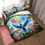 2026 Uus 3D-prinditud animatsioonifilmi Rio 2 tekikott ja padjap&uuml;&uuml;rikomplekt, Laste voodipesukomplekt, Magamistoa kaunistus, P&uuml;hade kingitus 135x200cm blue
