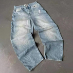 Vintage Blue Baggy Teksad K&otilde;rge v&ouml;&ouml;kohaga T&auml;navar&otilde;ivad Teksad Y2K Meeste P&uuml;ksid Harajuku Hip Hop Kirjatikandid Laia s&auml;&auml;rega p&uuml;ksid Plus Size L