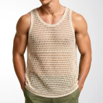 Meeste varrukateta T-s&auml;rgid Kootud Avatud Heegeldatud T-s&auml;rgid Lihaseline Suvine Puhkus Rannas&auml;rgid Vabaaja Atleetlik Lihaseline Pullover Vest Top Mehele M aprikoosi