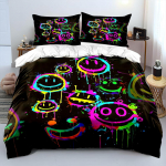 V&auml;rvilised grafitist naerun&auml;od Voodipesukomplekt lastele Luksuslik kingitus 3 tk Digitr&uuml;kiga tekikomplekt Pehme Mugav Hingav 135x200cm