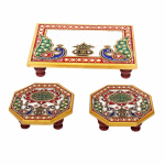 K&auml;sit&ouml;&ouml;de paradiis ( 6 x 4 & 4 x 4 tolli, 3 tk marmorist Puja Chowki komplekt keeruka maaliga Mandiri, jumalakujude, kujukeste, Pratima, Bajoti jaoks beige