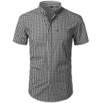 Meeste v&auml;ike ruuduline n&ouml;&ouml;biga s&auml;rk suvine uus l&uuml;hikeste varrukatega Slim Fit Meeste kleit-s&auml;rgid vabaaja t&scaron;ekkidega Gingham Chemise Homme M