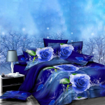 3D Rose Flower, Twin, King-size voodipesu, padjap&uuml;&uuml;r, tekikott Blue dream