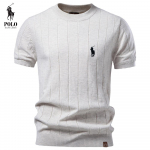 Ralph Lauren Kevad ja Suvi Tikand Uus Stiil Kvaliteetne Puuvillane Meeste &Uuml;mmarguse Kaelusega Villane L&uuml;hikeste Varrukatega &Auml;ri T-s&auml;rk S