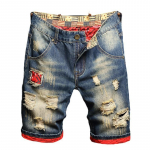 Suvised Vintage Pesuga Meeste Denim L&uuml;hikesed P&uuml;ksid Vabaaja Mood T&auml;navariided Rebenenud Aukude Paigad Kulutatud Meeste Sirge L&otilde;ikega Teksad 28 sinine