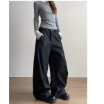 Naiste &uuml;likonnap&uuml;ksid, laiad, slim fit, sirge l&otilde;ikega, vabaaja, laia s&auml;&auml;rega p&uuml;ksid, Korea stiilis p&uuml;ksid XL must