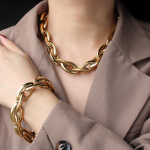 Kuldne Paks P&otilde;hiahelaga Kaelakee Paksude L&uuml;lidega Kaelakee Luku ja Ahelaga 18K Roostevabast Terasest Choker Croissant Kaelakee gray