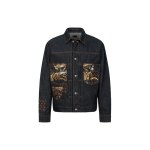 Evisu SS24 V&auml;ikese kajaka tikand ja žakaartasku Vabaaja lai teksajakk Meeste jakid Teksasinine 2ESHTM4DJ7001RXDP M black