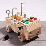 Puidust Montessori aktiivsuslaud sensoorsed m&auml;nguasjad L&uuml;litiga juhtkarp LED-valgustiga T&ouml;&ouml;riistak&auml;ru Kruvim&auml;ng Varajase &otilde;ppimise m&auml;nguasi 2-4-aastastele beige
