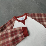 FlowStreet S&uuml;gis Uus Ruuduline Patchwork Vahvelkangas Top Raglaanvarrukate ja &Uuml;mmarguse Kaelusega L&otilde;tv Retro Unisex T-s&auml;rk S