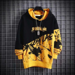 Hip Hop Hoodie Meeste moodne pikkade varrukatega pullover, avara &uuml;laosaga paarile m&otilde;eldud kapuuts L kollane
