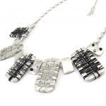 NOA [J2207] - Collier Cr&eacute;ateur 'Quadrillage' noir argent&eacute; must