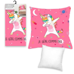 Les Tr&eacute;sors De Lily [Q5850] - Disainer padjakate 'Licorne My Unicorn' roosa (ma saan hakkama - nagu Dab) - 40x40 cm Heleroosa