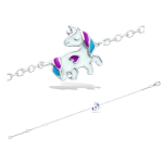 Les Tr&eacute;sors De Lily [R1576] - Bracelet Argent 'Licorne My Unicorn' blanc rose bleu argent&eacute; (rhodi&eacute;) - 9x9 mm mitmev&auml;rviline