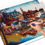 5D DIY Teemanttikandid Maja t&auml;isruudukujuline &uuml;mmargune teemantmaaling Linn maastik Ristpistes mosaiik Kodukaunistuse kingitus Full Round 20X30CM