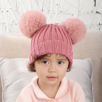 Kahekordse pompooniga beebim&uuml;ts s&uuml;gistalv lapsed t&uuml;drukule nokam&uuml;ts Juuksepall kootud paks soe &uuml;hev&auml;rviline imikute v&auml;ikelapse kapoti m&uuml;ts tumeroosa v&auml;rv