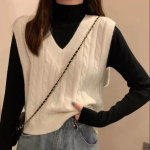 Valge V-kaelusega vest Vest kampsun kampsun kevad- ja s&uuml;gisene naiste korea versioon lahtine l&uuml;hike v&auml;limine jope XXL