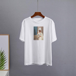 Hirsionsani vaba tr&uuml;kiga puuvillane T-s&auml;rk naiste suvine vabaaja uus Korea trendikas l&uuml;hikeste varrukatega T-s&auml;rgid Naiste lahedad t&uuml;drukute topid M valge