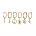 ANENJERY 6 tk/komplekt Planet Star Moon Hoop k&otilde;rvar&otilde;ngad naistele L&auml;ikiv mikrotsirkoonist romantilised k&otilde;rvar&otilde;ngad kingitus kuld