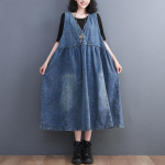 DIMANAF SAutumn Plus Size naiste teksakleit varrukateta vest Solid Vintage pikk kleit V-kaelusega kleit avar vabaajariietus L sinine