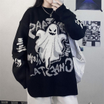 Retro kampsun, tume stiil Harajuku stiilis &uuml;li&otilde;pilaste kiri Devil tihendav meeste ja naiste avar retro kootud kampsun Korea top XXL 60-70kg must