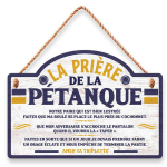 Les Tr&eacute;sors De Lily [R4572] - Plaque bois 'La pri&egrave;re de la P&eacute;tanque' bleu jaune - 20x14 cm sinine