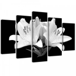 Viieosalise pildiga l&otilde;uenditr&uuml;kk White Lilies Flowers Nature 100x70 valge/must