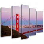 Viieosalise pildiga l&otilde;uendiprint Golden Gate Bridge 100x70 punane