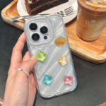 Ins v&auml;rviline 3D kristalltelefoni &uuml;mbris iPhone'i 13 12 Promax 11 14 Pro Max Laser Relif k&otilde;rgekvaliteedilise tagakaane jaoks armas Capa Shell For iphone 12promax