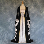 (Projektor)Naiste Golden Velvet Flare Sleeve Vintage Court pikk kleit L must