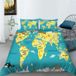 3D World Map voodipesukomplekt k&otilde;rglahutusega digiprindiga udusulgedega tekikott padjap&uuml;&uuml;r 2 v&otilde;i 3 t&uuml;kki AU180 * 210 t&auml;issuuruses kodukaunistus AU King 210x240cm