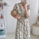 Kevadsuvi uue stiiliga V-kaelusega keskmiste varrukatega &scaron;ifoonist elegantne pikk kleit naise vabaaja rannakleit one size must