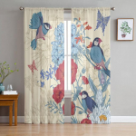 Vintage lillede ja lindude t&uuml;llkardinad elutoa kaunistamiseks Magamistoa kaunistamiseks L&auml;bipaistev &scaron;ifoonist l&auml;bipaistev aknakardin 1 PCS W100XH250cm