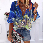 2023. aasta suves&uuml;gis, uus mood naiste topid, sinised kroonlehed, prinditud poolvarrukatega vabaaja suures suuruses n&ouml;&ouml;bitav s&auml;rk mullivarrukatega XS sinine