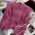 Imitatsiooniga naaritsafliisist pehme, kleepuva O-kaelusega disainiga sviiter naiste 2023. aasta s&uuml;gis/talv avara kootud kampsun One Size punane