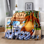 3D Grizzy ja Lemmingsi multikate tekk, pehme tekk koju Magamistoa voodi diivan Pikniku reisikontori kattetekk lastele 150cm x 180cm