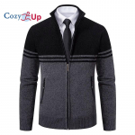 Cozy Up meeste kampsun 1/4 t&otilde;mblukuga triibuline pullover, s&uuml;gistalvise v&auml;rvi plokk-polo kampsun 3XL must