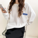 Vahvliga kampsun naiste &uuml;mara kaelusega avara sviitriga pikkade varrukatega T-s&auml;rk &uuml;hev&auml;rviline top S valge